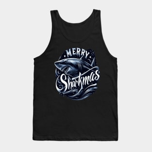 Merry Sharkmas, Santa Waving, Christmas Gift, m Shark Gift Tank Top